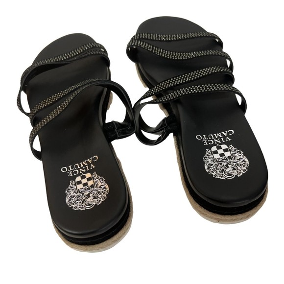 Vince Camuto Sandals Slide Rallsan ~ 9M US Strappy Black Leather 40EU Shoes NEW - Picture 5 of 9